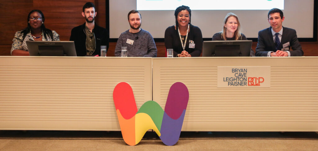 Panellists from the 'LGBT+ in the media: changing perceptions?' event
From left to right: Phyll Opoku-Gyimah, Josh Cole, Luke Williams, Sanisha Wynter, Kim Sanders and Jamie Sherman﻿