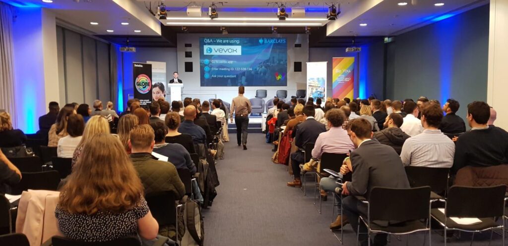 Barclays Auditorium showing attendees for the  'Gender Identities: Past, Present and Future' Wave event